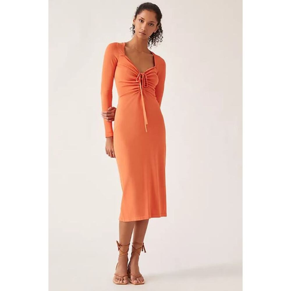 Callahan Knitwear Anthropologie Tie-Front Sweater Midi Dress Women's Sz M Orange